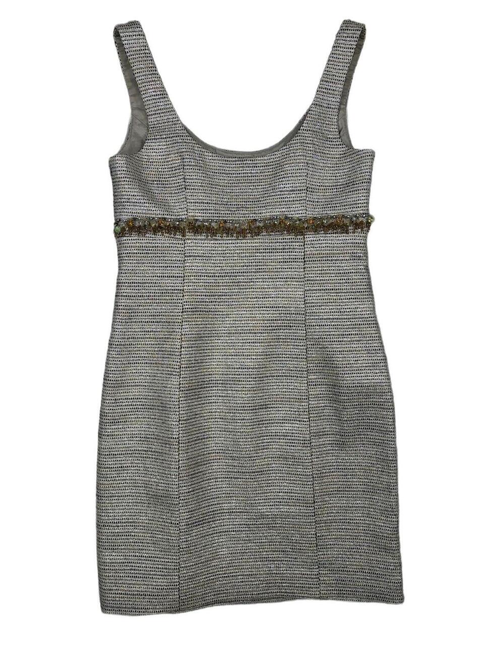 Trina Turk Minnie Sheath Dress Size 6 Lurex Tweed Beaded Waist Made in USA EUC